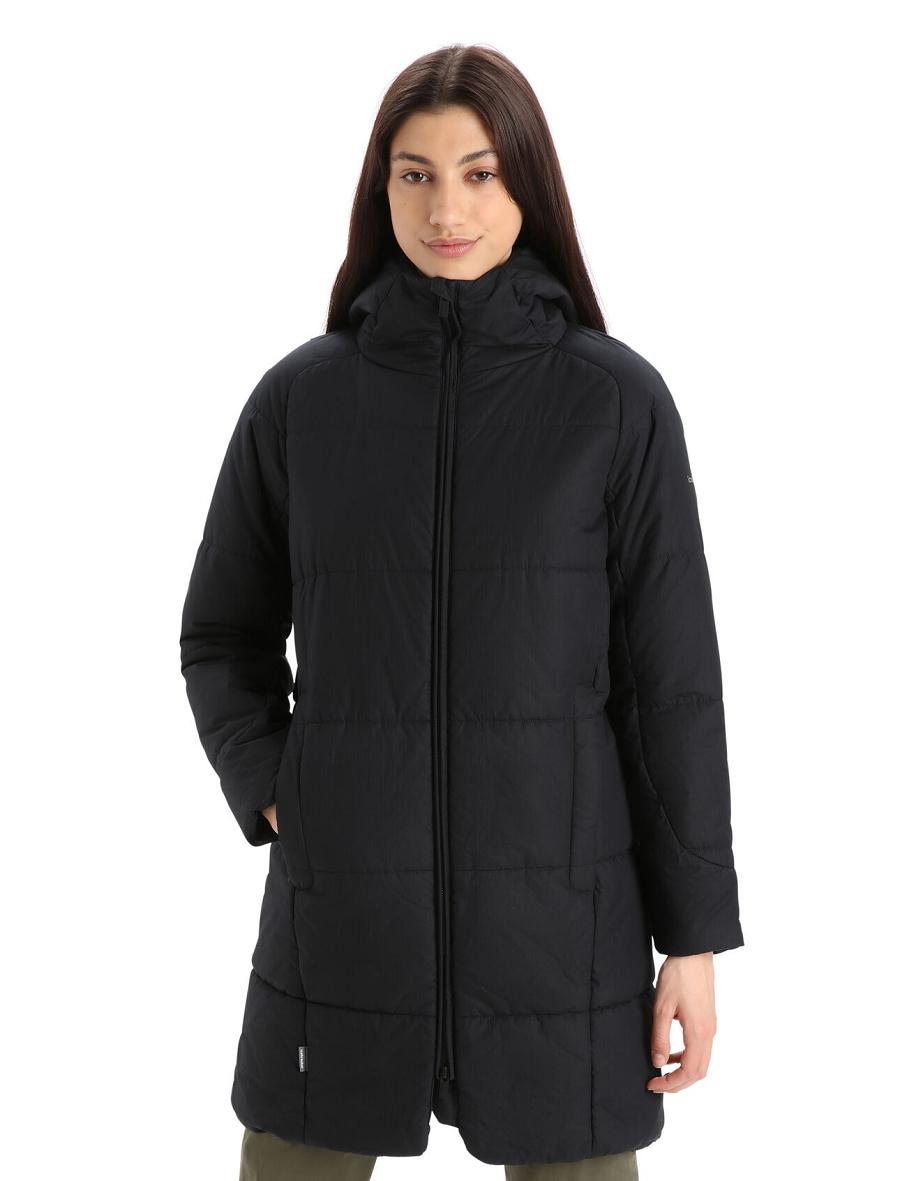 Black Icebreaker MerinoLoft™ Collingwood II 3Q Hooded Women\'s Jackets | AU 1656BEXC